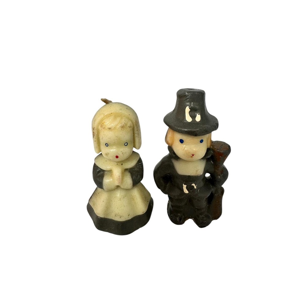 Vintage Gurley Pilgrim Boy &‎ Girl Thanksgiving Candles – Small Wax Figures